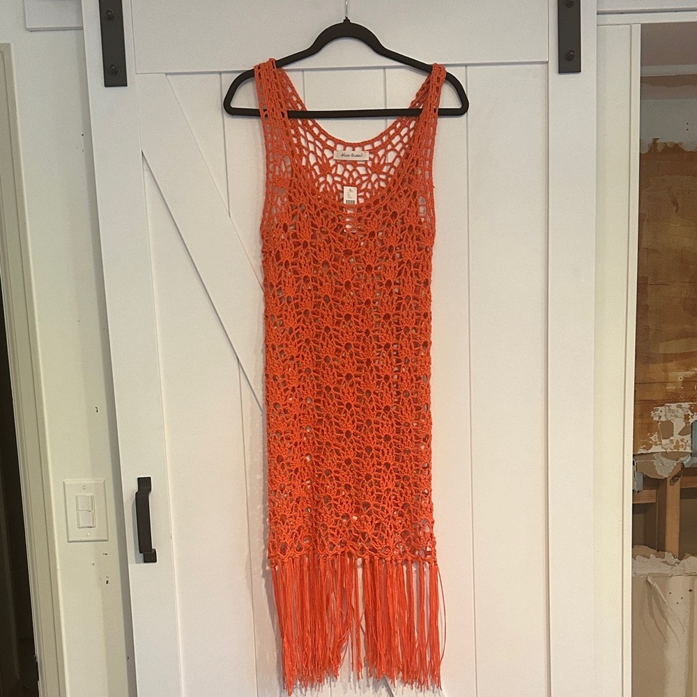 Anthropologie Bright Orange Crochet Coverup